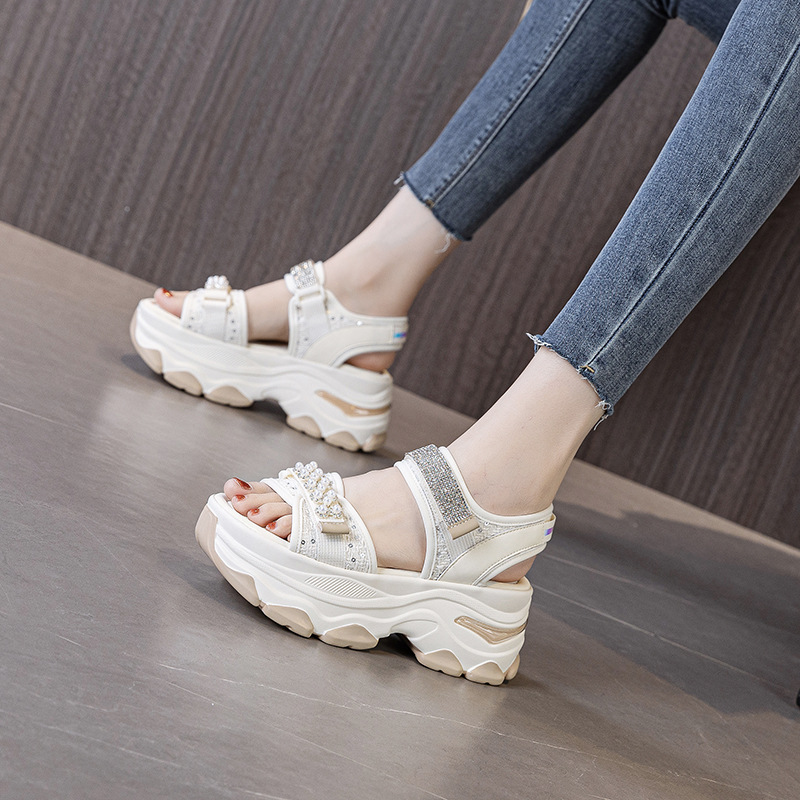 Anti Loop Rubber - Women Crystal Diamond Sandals 7cm Chunky